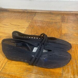 Zara Black Cotton Mary Jane Ballet Flats with Wrap Strap